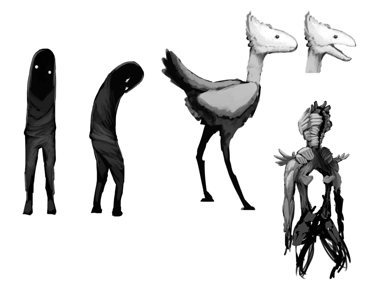 CuriousCube1's tweet photo. Gonna start learning a new modeling program soon. For now I made some more sketches for NPC's. It would be a bit difficult to have them turning their heads towards you, I'll have to work with what I got.

#gamedev https://t.co/2nrnn8KQIY