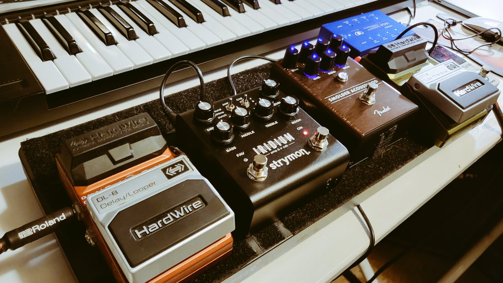 oliversean's tweet photo. My new minimal #liverig #pedalboard,  blending my favourite #vintage #guitarpedals with new modern pedals 🤟😊🎸 #hardwire (not in production anymore) #strymoniridium #fenderoverdrive . My @Kemper_Amps is strictly for studio duties and televised gigs here onwards 🎸🤟🤞 https://t.co/HXocFyg5U0