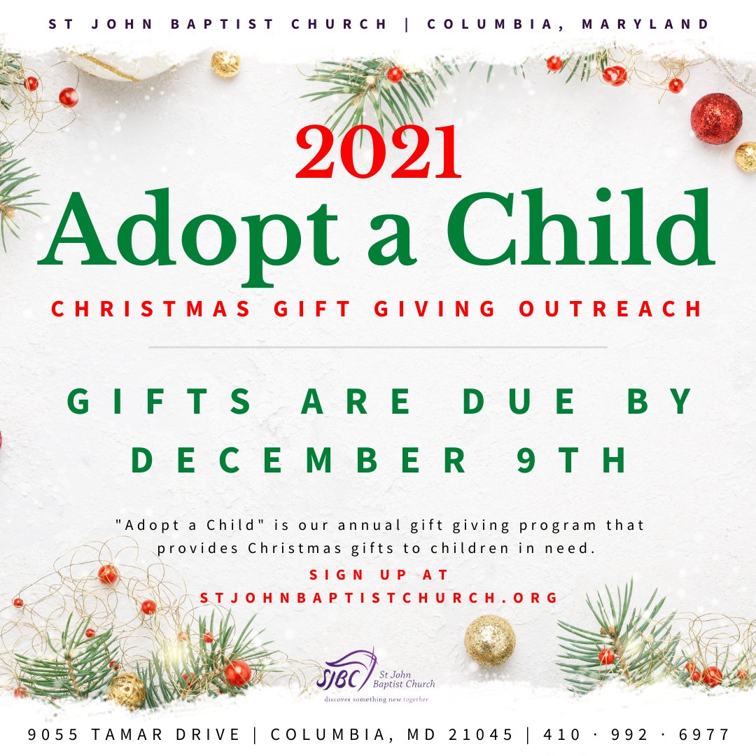 DON'T FORGET! 

Did you adopt a child this holiday season? Christmas gifts are due to the church by tomorrow, December 9th! 

🎁✨🎄