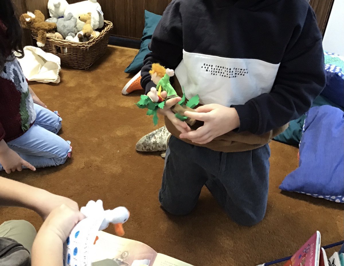 CisPreK's tweet photo. Pre-k B: S made all the fairy tale puzzles, we talked about the different stories. Some children didn’t know the story of Jack and the Beanstalk so we retold it. Then we found the book and some finger puppets for them to play with and retell the story #literacythroughplay @CISDK https://t.co/hBxXepdqCC