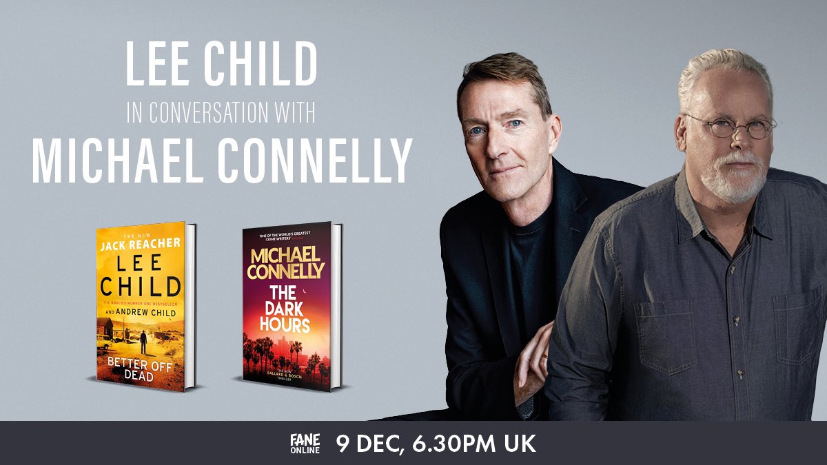 Connellybooks's tweet photo. Upcoming virtual event on 9 December. Lee Child and Michael Connelly in Conversation. Tickets here: https://t.co/25oK1CLW2U https://t.co/J49OSP14d6