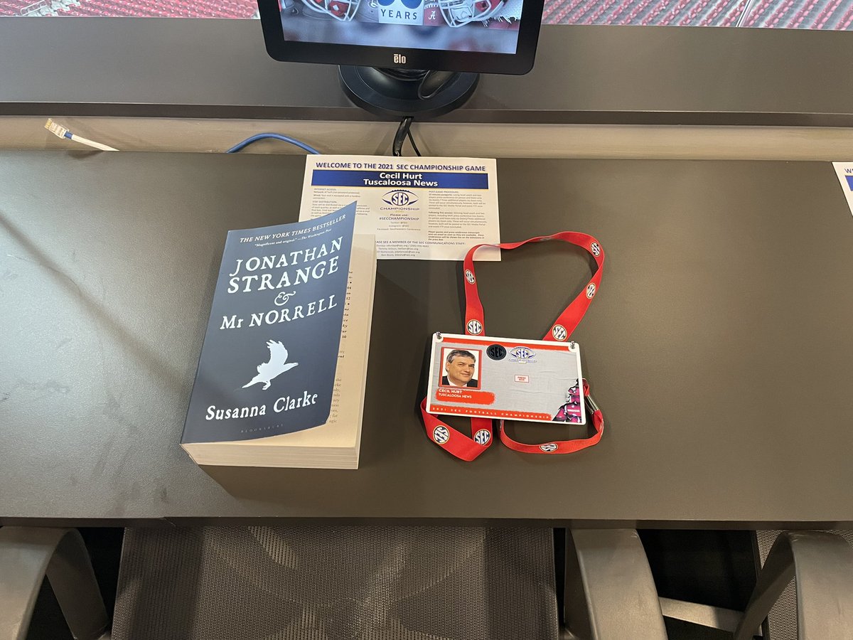 mikerodak's tweet photo. The SEC’s tribute to @CecilHurt in the Mercedes-Benz Stadium press box, where there are more than 250 media credentials listed for Alabama-Georgia. https://t.co/hRgqHBNDAY