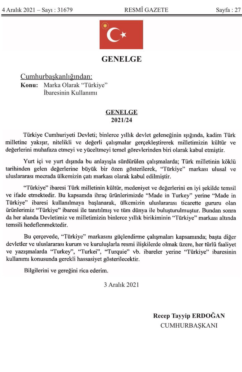 'Türkiye' ibaresi Türk milletinin kültür, medeniyet ve değerlerini en iyi şekilde temsil ve ifade etmektedir. 🇹🇷 #MadeinTürkiye