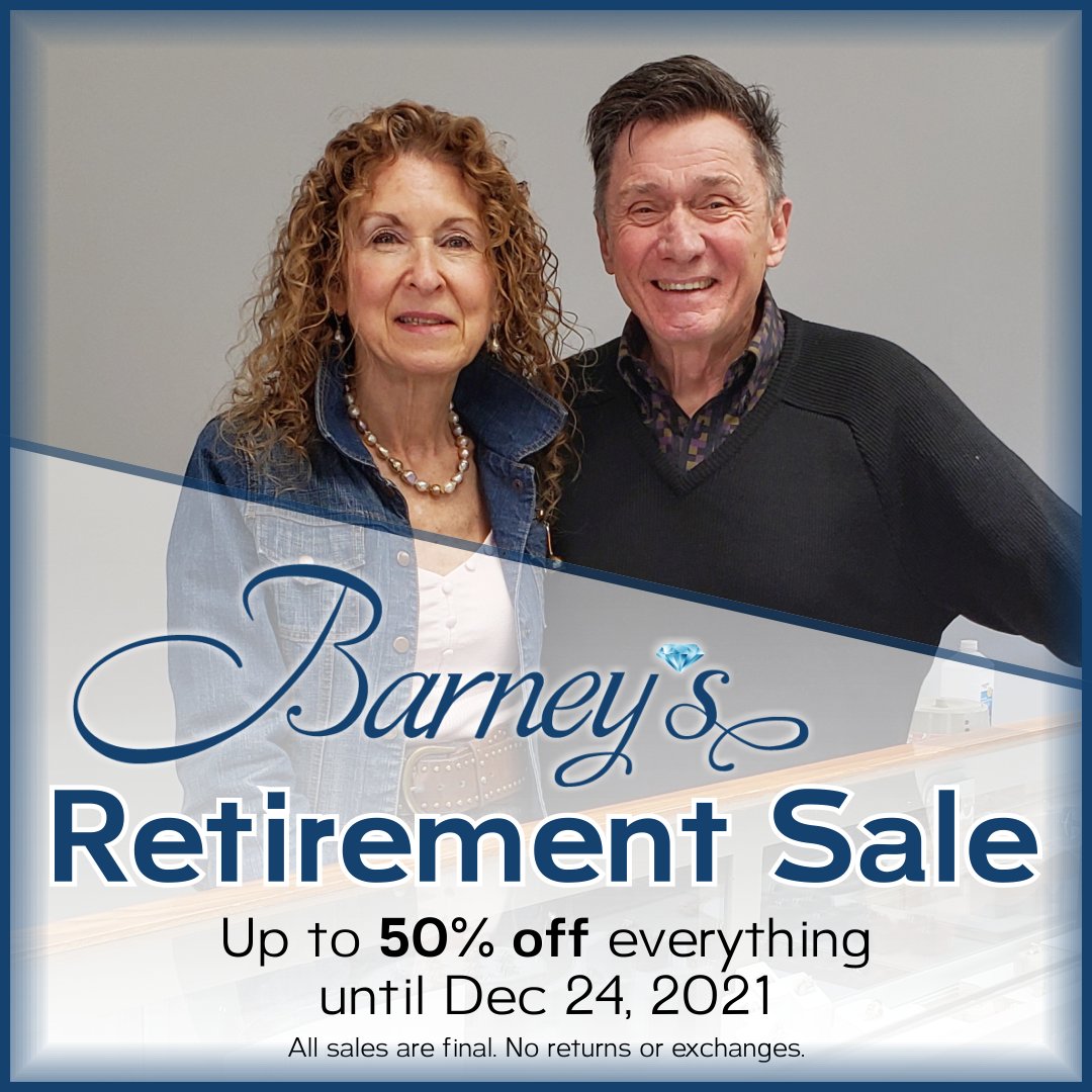 It is the end of an era, after nearly 30 years operating Barney's Jewellers, we are honoured to announce our retirement.THANK YOU, Kitchener-Waterloo for all your support!
EVERYTHING in the store is on sale and up to 50% OFF!!! 
#kwawesome #supportlocal #SupportSmallBusiness