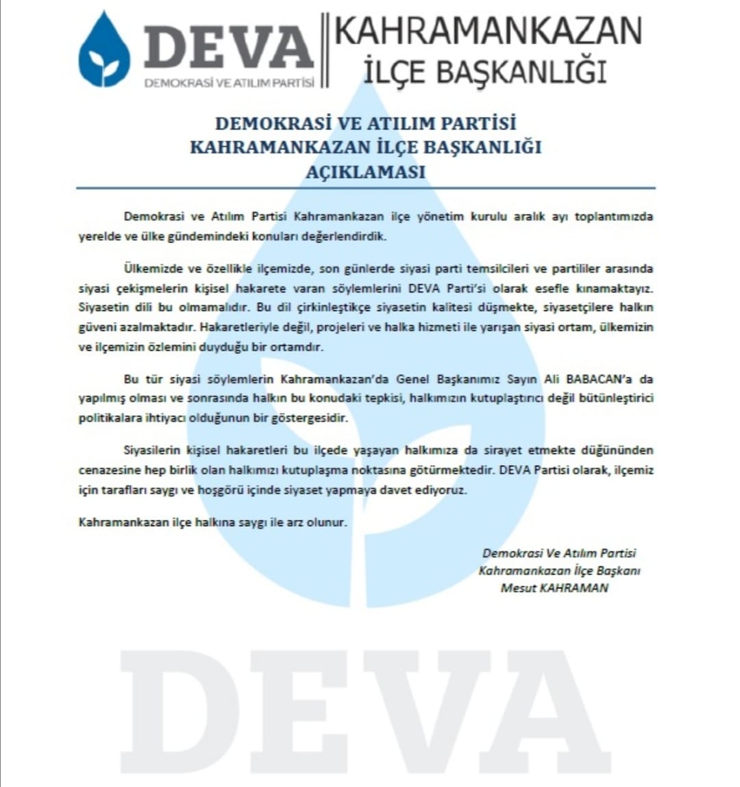 orhun_deva's tweet photo. Kahramankazan İlçe Teşkilatı olarak ilçemizdeki son siyasi tabloya karşın görüşlerimizi paylaştık . Kamuoyuna saygılarla...@alibabacan @aliguven_06 @mesutkahraman @AdemUz681 https://t.co/slELUMHACr