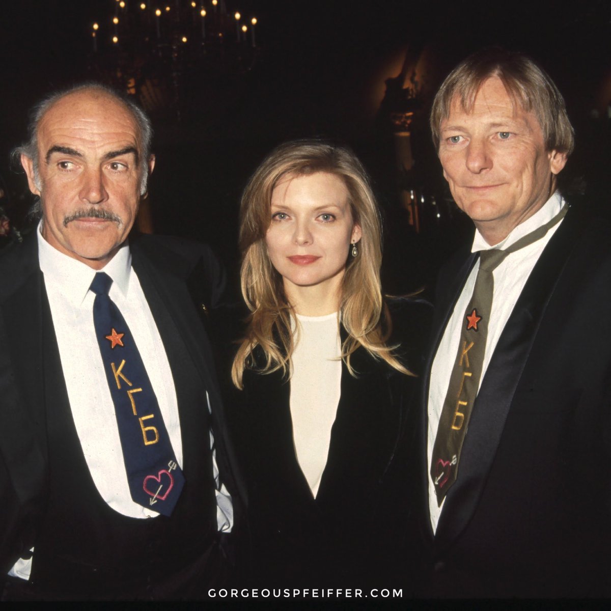 Michelle Pfeiffer at the Universal City Premiere of “The Russia House” with  the legendary Sean Connery and director Fred Schepisi, December 4, 1990., image size:1200x1200
