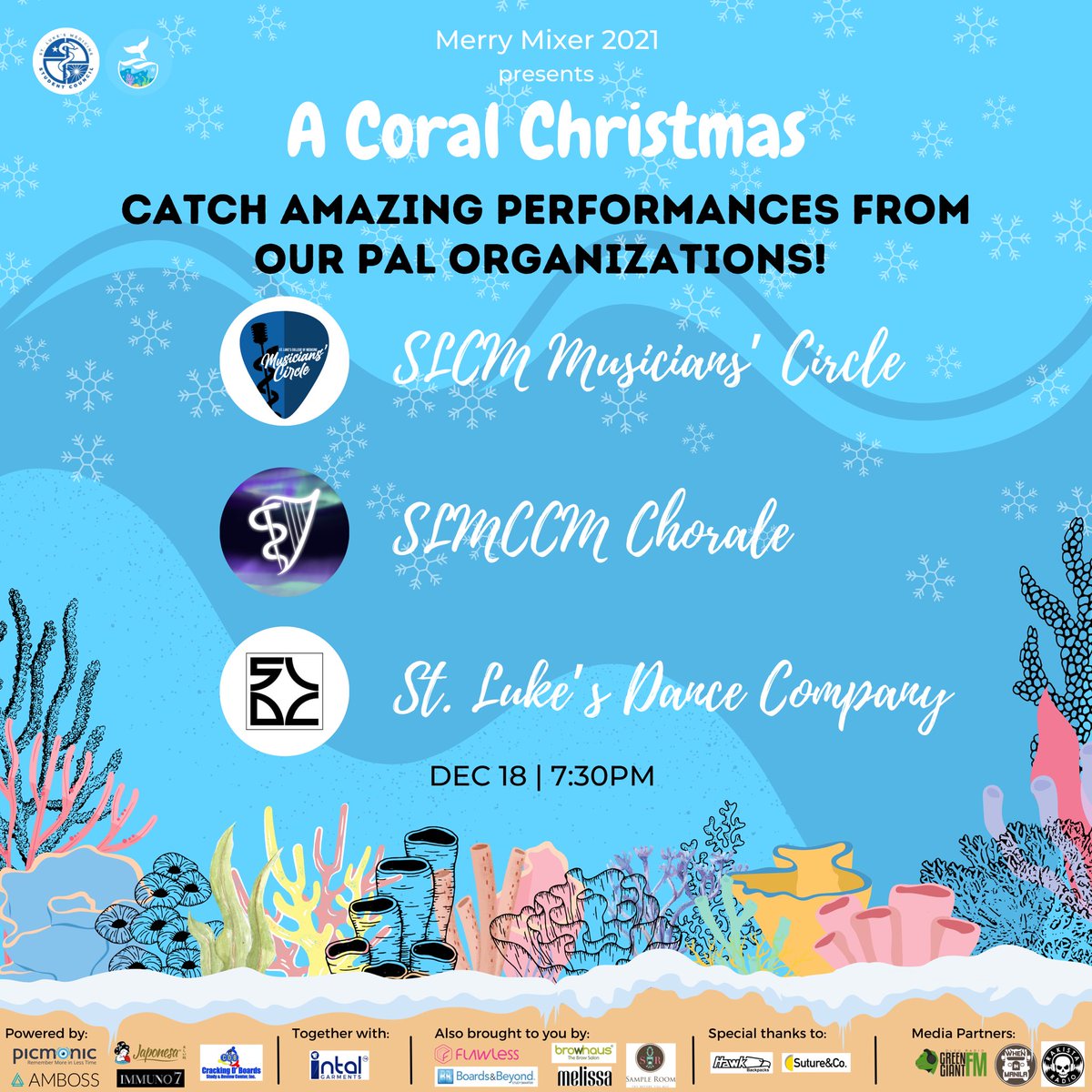 SLCMMerryMixer's tweet photo. Make it a December to remember by joining this year’s Merry Mixer: A Coral Christmas! 🎄❄️

Listen to the song of the sea with @SLMCCM_MC! 🌊

Witness singing corals 👀 with the @SLMCCMChorale! 🐠

Do the body wave with @StLukes_DC! 🕺

Sea you there! 😉 https://t.co/R58FrNg0OU