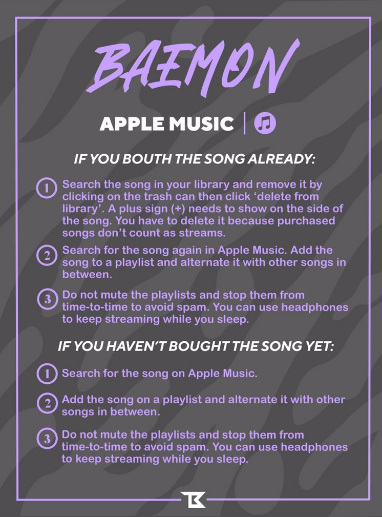 TEAMBAEMON's tweet photo. [ APPLE MUSIC STREAMING GUIDE ]

Please follow and read them carefully! 💜

#BABYMONSTERS #베이비몬스터즈 https://t.co/zLqlnZc3gV
