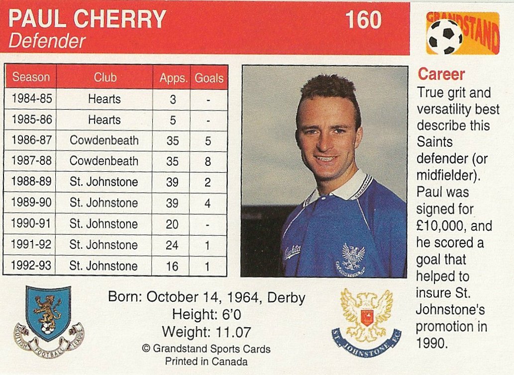 ScotsFootyCards's tweet photo. 160 #PaulCherry #StJohnstone #Grandstand 1993 https://t.co/fluJgjyZGD