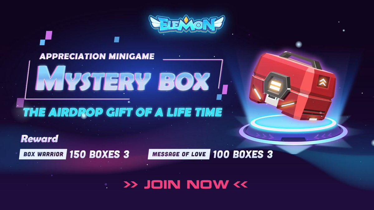 🔥 MYSTERY BOX APPRECIATION MINIGAME 🔥 🎁 Reward: 250 Elemon Basic Mystery Boxes 3 ⏰ Mission Completion Time: 2:00 PM UTC Dec 04, 2021 to 2:00 PM UTC Dec 09, 2021 🔥 Rules to join: elemon.substack.com/p/mystery-box-… 🔥 Bot link: t.me/Mystery_Miniga…