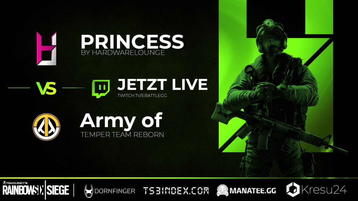 HardwareLounge's tweet photo. ❗️Live❗️ 3rd Match @TeamPrincessEU vs @armyoftemper Team Reborn,
Seid dabei und feuert sie an 🎉
https://t.co/m0fZtBEEFU
LineUp:
@MOuwner 🔫
@Viiroxx 💣
@TakeshiR6 🧟♂️
@RichardSalhofer 😈
@MajesticalPC 🧠
Coach:
@N1ghImare 🧺
#HL4Win #WinLikePrincess 👑 #UnitedInGreen 💚 https://t.co/40aTnsI3Av