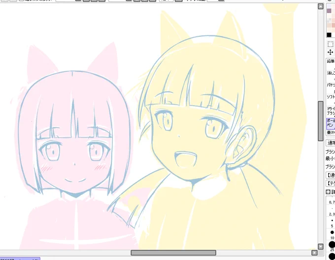 いやしっかり描こうとすると珠ちゃんが難しくてですね。チアフルばにーんしてもらったので頭リセットして引き続き挑む。あ、日向ちゃんは別に。何となくでいけるいけるー 