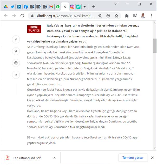 İtalya’da aşı karşıtı hareketlerin liderlerinden biri olan Lorenzo Damiano, #Covid19 nedeniyle ağır şekilde hastalanarak hastaneye kaldırılmasının ardından fikir değiştirdiğini açıkladı ve takipçilerine aşı olmaları çağrısı yaptı.