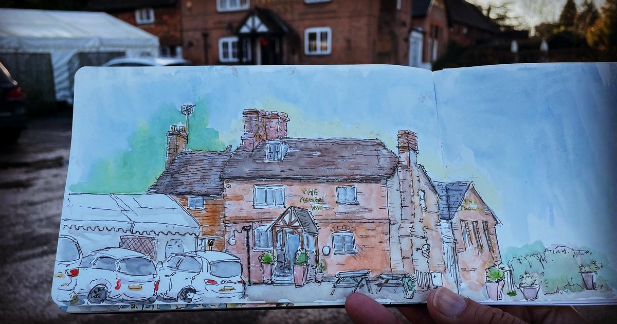 The Plough Inn, Dormansland. It was cold and windy but the landlady treated us with a nice cup of coffee. 

#theploughinn #dormansland #pub #food #historic #building #art #sketch #watercolour #painting #illustration #sketchbook @PloughDorm