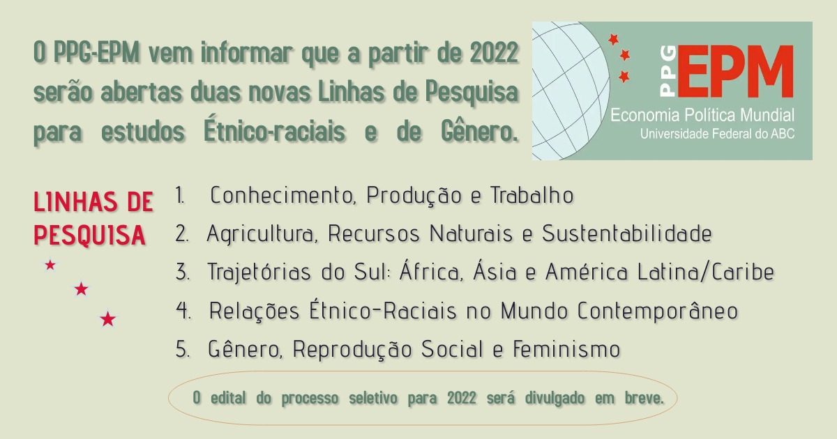 NeabUfabc's tweet photo. O Programa de Economia Política Mundial da @ufabc ganhou duas novas linhas, a de relações étnico-raciais e de gênero. 📚 https://t.co/yZKKjqOlUD