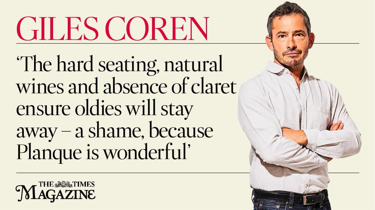 TimesMagazine's tweet image. Giles Coren reviews Planque. ‘The hard seating, natural wines and absence of claret ensure oldies will stay away – a shame, because Planque is wonderful’
thetimes.co.uk/article/giles-… #gilescoren #planque #foodcritic