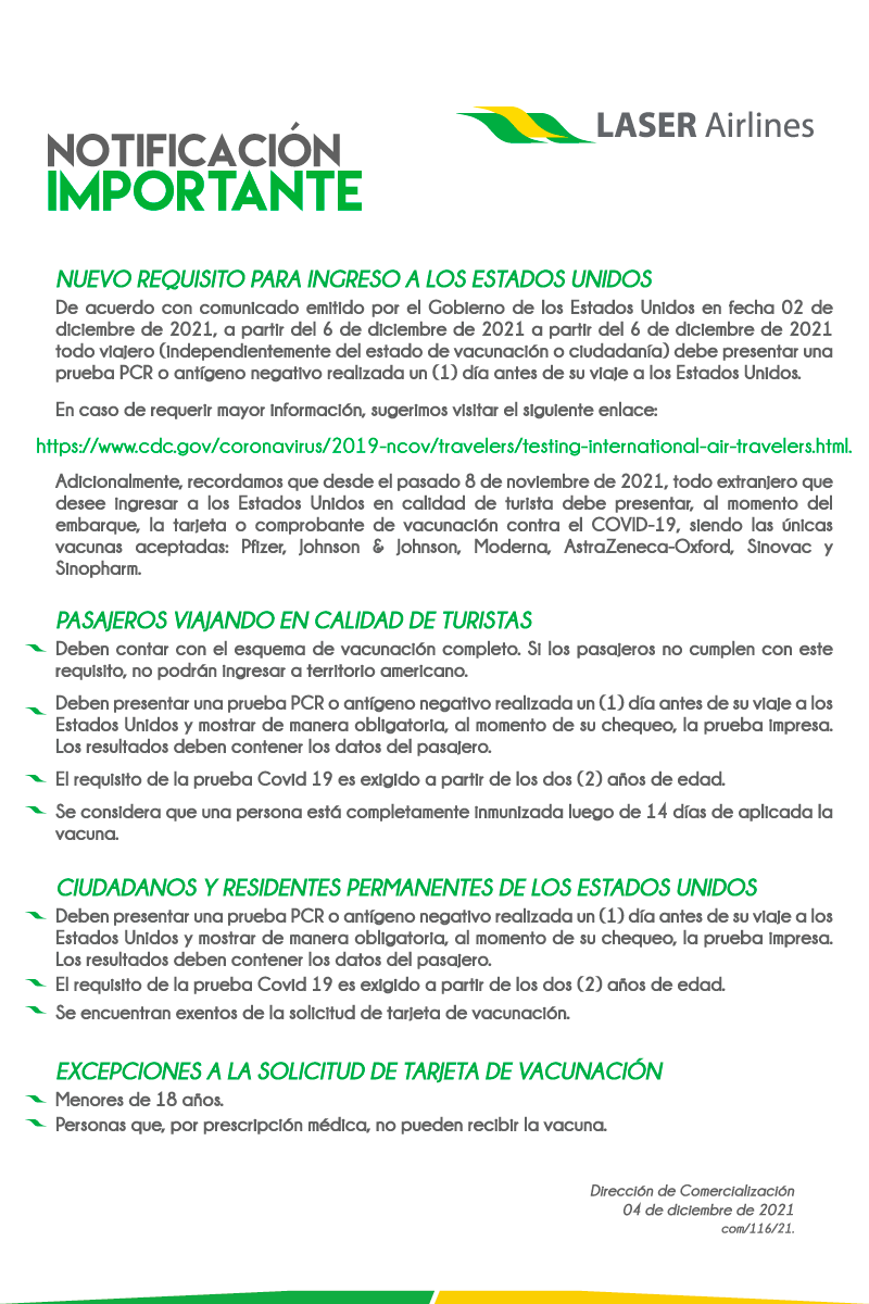 laserairlines's tweet photo. Actualización: Nuevo requisito para ingreso a los Estados Unidos https://t.co/BkUW5bJKOb