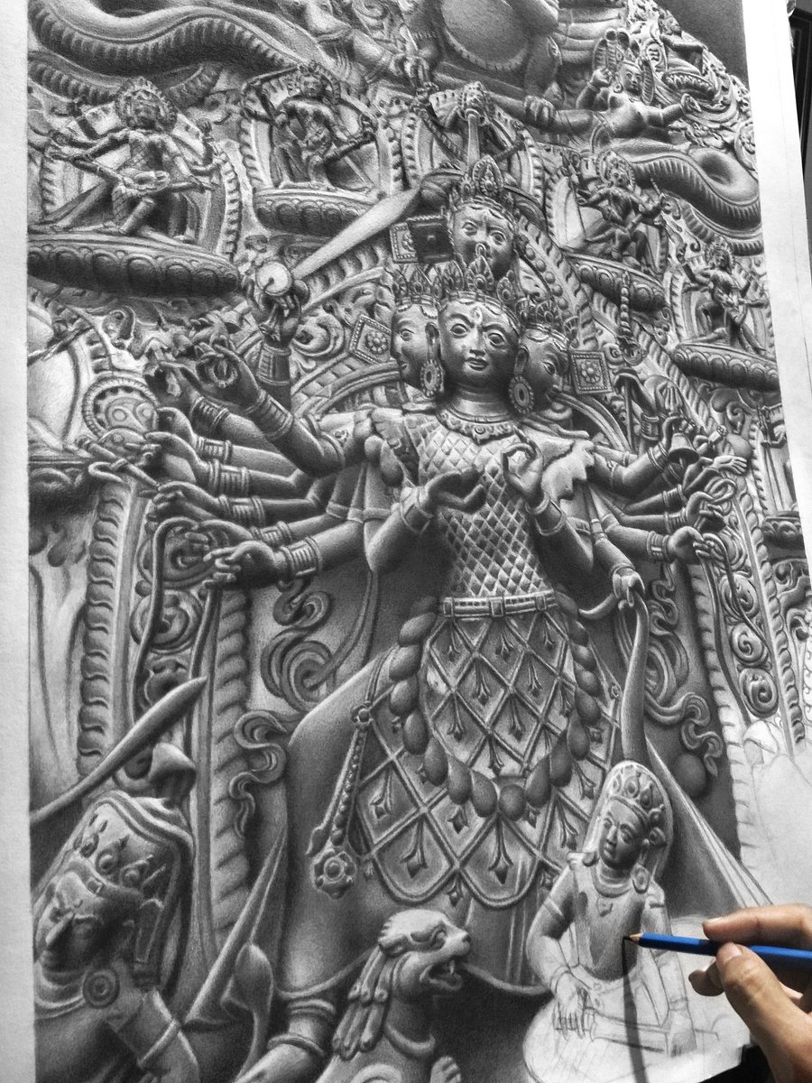 Pencil drawing of "taleju bhawani" a toran from Nepal i did a year back.
#tradionalart #Pencildrawing #graphitedrawing #art #artsy #wip #hyperrealism #draw #drawing #ArtistOnTwitter #nepaliart #staedtler