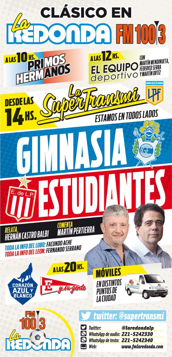 supertransmi's tweet image. 🕙 Desde las 10:00
Domingo de #Supertransmi
#ClásicoPlatense
#Gimnasia #Estudiantes
Como hace más de 24 años el #Clásico se vive por @LaRedondalp