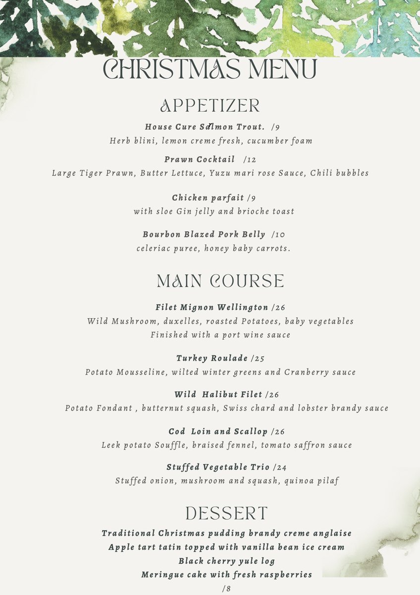 Our Christmas menu for the month of December. We sure are looking forward to this holiday season!