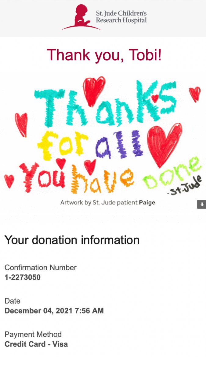 November donation to <a href="/StJude/">St. Jude</a>. Thank you to everyone that placed an order last month. 💜

#stjude #Donation