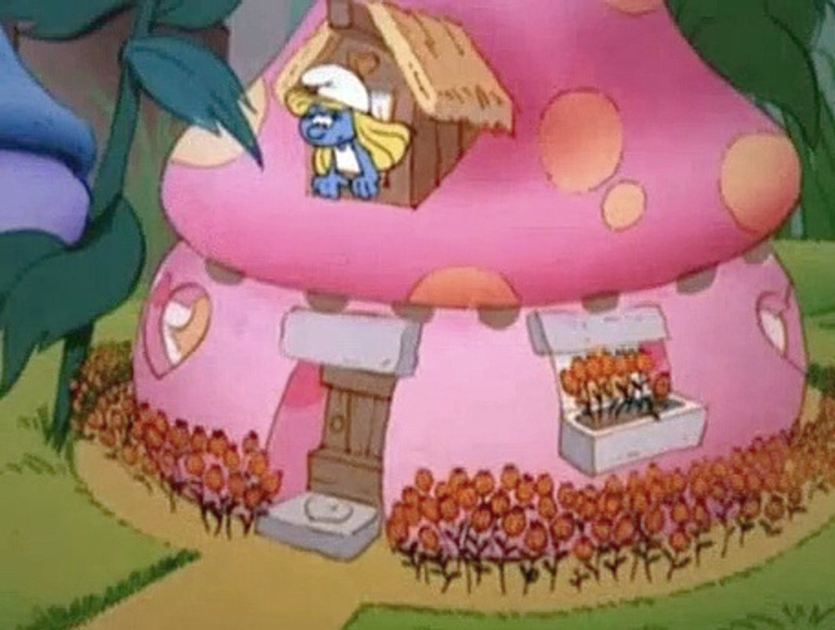 heartipink's tweet image. outside view of smurfette&apos;s house ♡