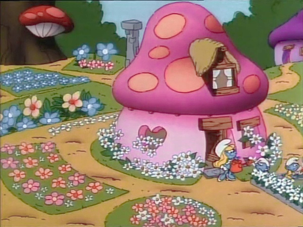 heartipink's tweet image. outside view of smurfette&apos;s house ♡