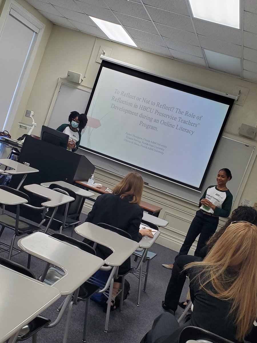 FATE1org's tweet photo. COVID wasn't on the calendar- Jhaneil Thompson, Tirana Herring, and Cheron Davis present on preservice teachers reflective practices @FAMU_COE @FSU_TeacherEd #FATEconference2021 https://t.co/p3GGr9GDDK