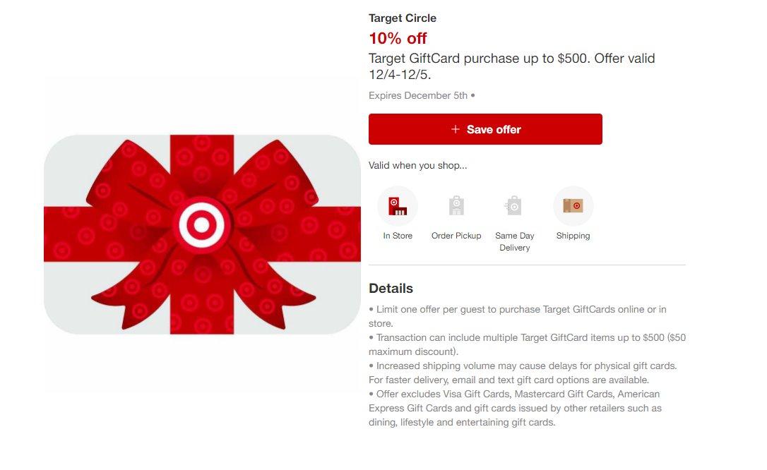 Wario64's tweet photo. 10% off Target GiftCard puchase (up to $500) via Target Circle https://t.co/mIAjsUzCG6 #ad https://t.co/iUivjNtdPf