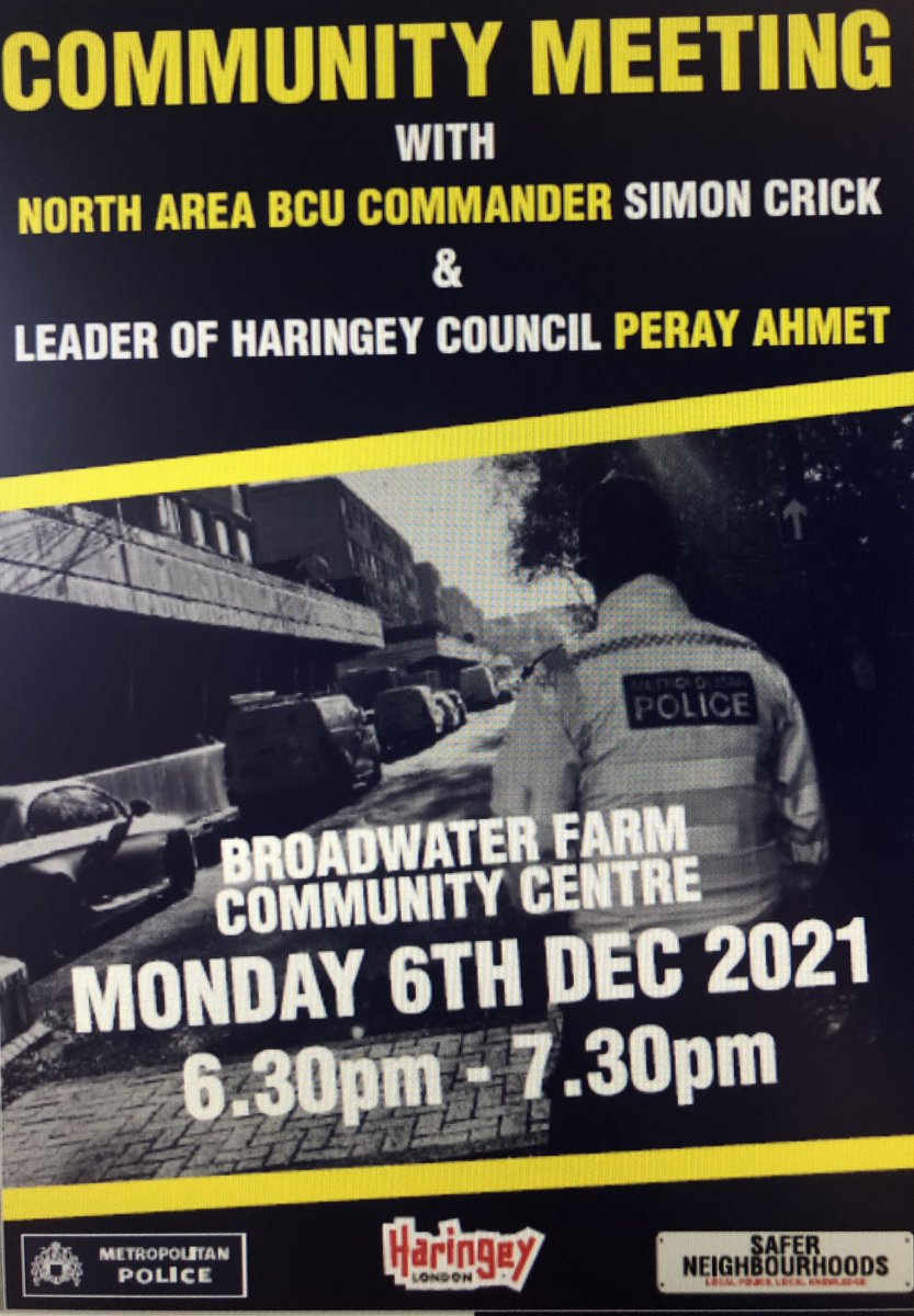 CllrSeema's tweet photo. Meeting with new Police Borough Commander. 

📅 Date: Mon 6th Dec 
⏰ Time: 6:30pm - 7:30pm 
📍 Venue: Broadwater Farm Estate Community Centre 

All welcome. https://t.co/YgQprT7Ts4