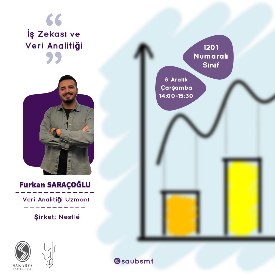 saubsmt's tweet photo. Herkese merhaba! 👨‍💻👩‍💻
8 Aralık Çarşamba günü 14:00-15:30 saatleri arasında, 'Veri Analitiği Uzmanı'  Furkan SARAÇOĞLU ile 'İş Zekası ve Veri Analitiği' etkinliğimize davetlisiniz. 
Detaylar : 👇🏻👇🏻

⏰ Tarih: 8 Aralık 14:00-15:30
📍 Sınıf: 1201 
#BSMT #SAU https://t.co/FxI57ab5Tj