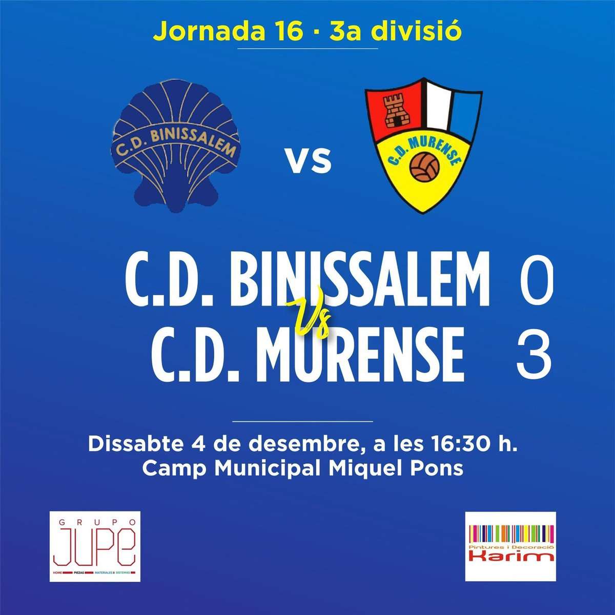 CDMurense's tweet photo. +3️⃣ Enhorabona al•lots 💪🏻
Gran partit de l’equip davant un gran rival.
⚽️ Joan Jordi
⚽️ Bernat
⚽️ Alvaro

Força #cdmurense🔵⚪️ https://t.co/Y1yBh23AR3