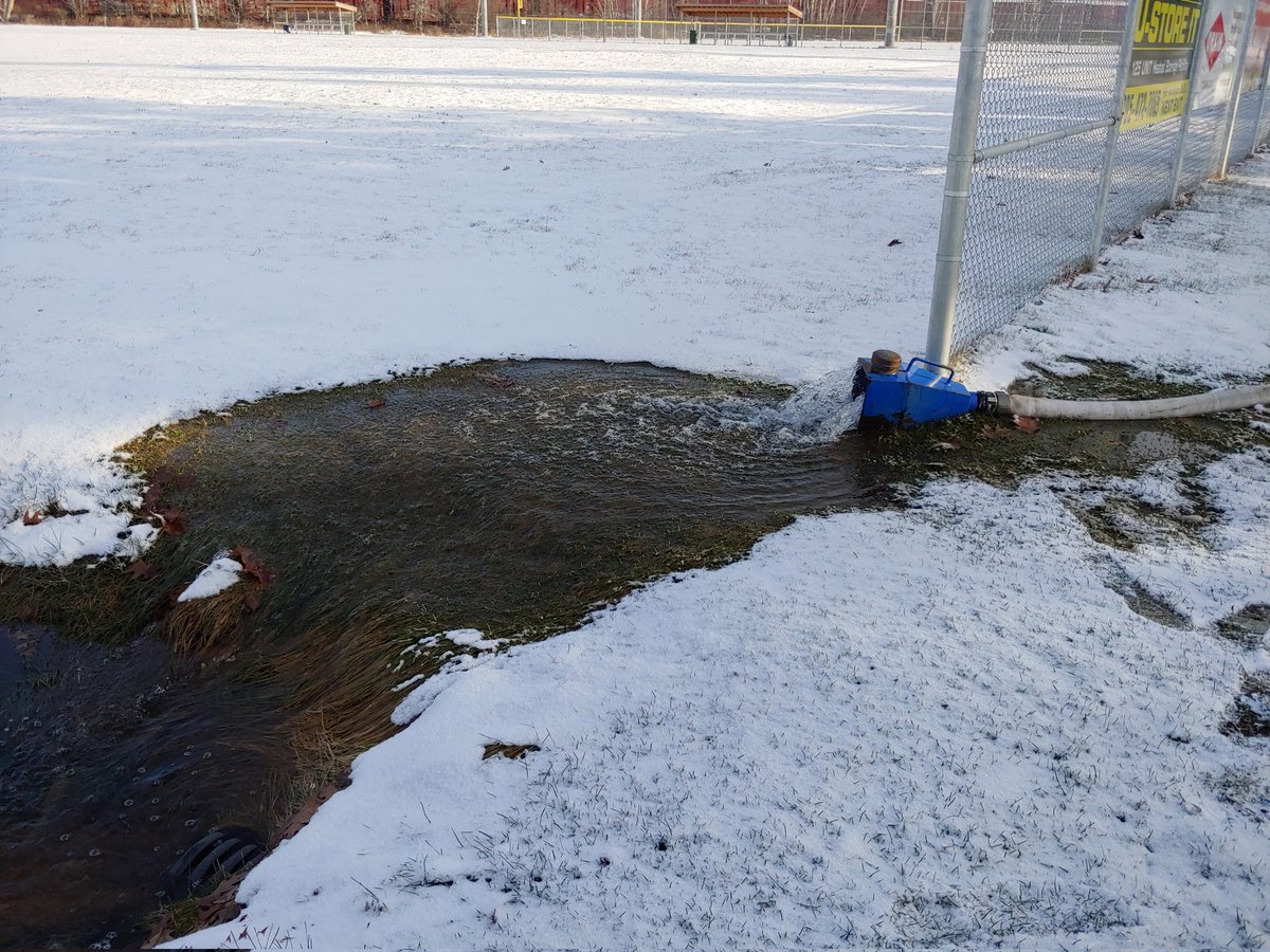 BadmintonNBBC's tweet photo. @cityofnorthbay @MayorAlMcDonald 
@northbaynugget @NorthBayToday 
What is happening at Veterans Field in North Bay? For more than a month, clean water is being pumped directly into the ditch. https://t.co/4czd9YGhYo