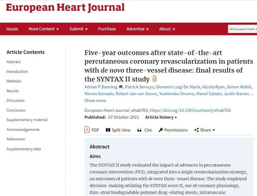 RoyalPapLib's tweet image. #papworthauthors new publication: Five-year outcomes after state-of-the-art percutaneous coronary revascularization in patients with de novo three-vessel disease: final results of the SYNTAX II study. buff.ly/3p8KPX0. #CoronaryPhysiology #SyntaxScore @hoole_stephen