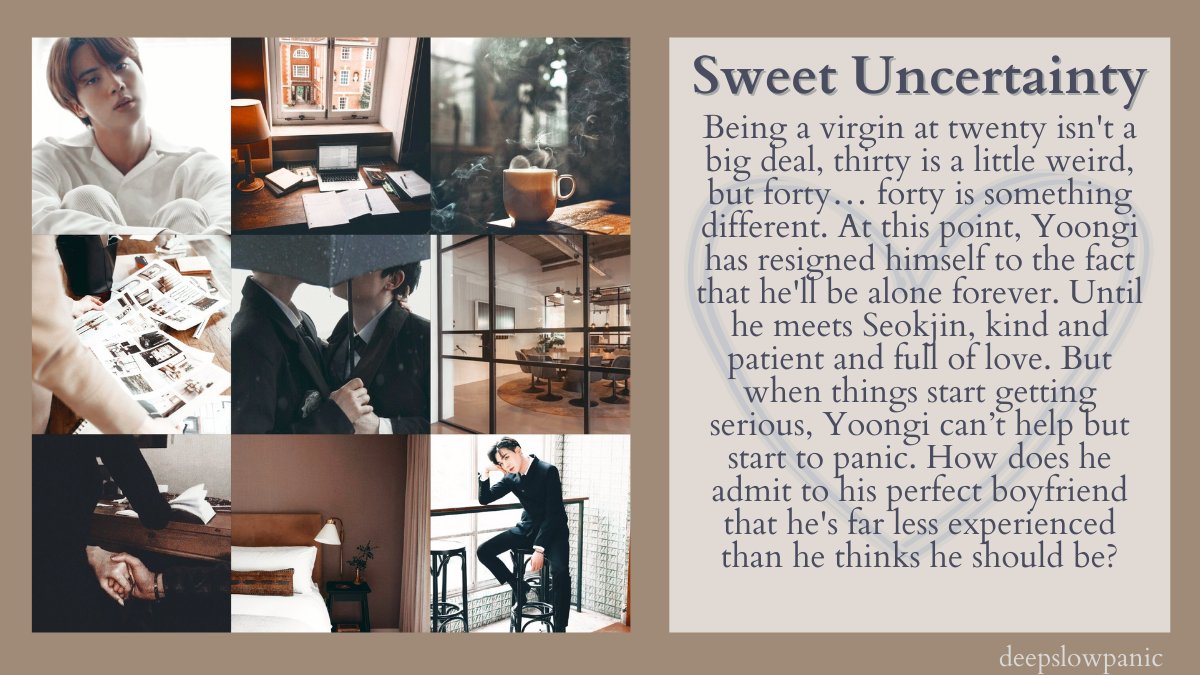 𝕊𝕨𝕖𝕖𝕥 𝕌𝕟𝕔𝕖𝕣𝕥𝕒𝕚𝕟𝕥𝕪
💗Yoonjin
💗Explicit
💗One-shot (14k)
💗Established (new) relationship
💗Communication and trust
💗Falling in love
💗First time
💗Very soft and very sweet
💗<a href="/primeoflifebts/">Prime of Life Fest ・ CLOSED</a> 
archiveofourown.org/works/34499752