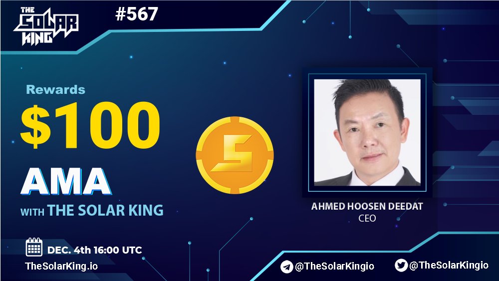 DEC. 4th 16:00 UTC, we will hold an AMA.
Each of the top twenty questioners will get a prize of 10,000 SLK ($100).
[SEED &amp; PRIVATE SALE] SLK TOKEN
- BUY NOW: token.thesolarking.io
- Tutorial - How To Buy $SLK Token 
Watch on Youtube: youtube.com/watch?v=lug5Hf…    
@SLKSupport