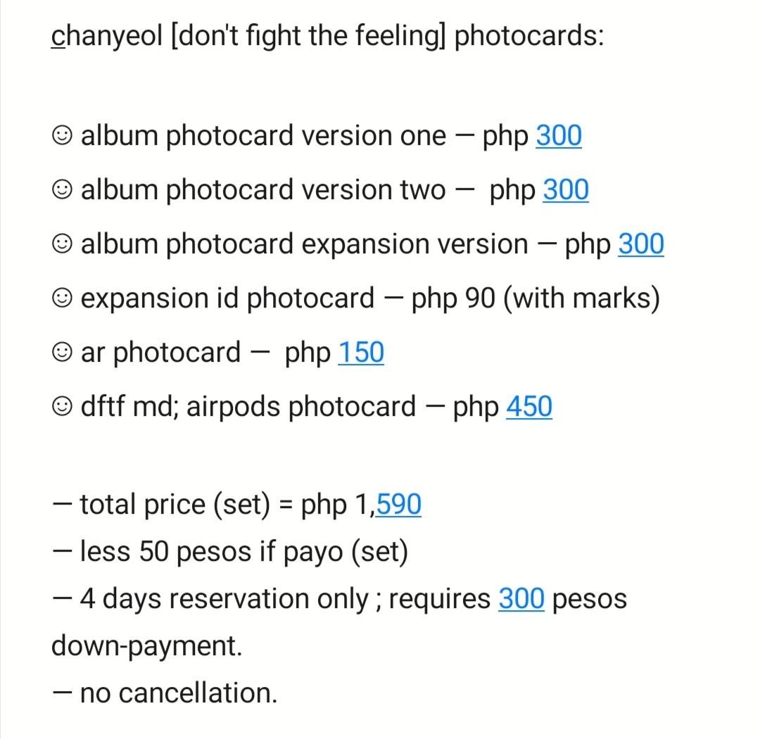 chennloeyextras's tweet photo. — selling: chanyeol dftf photocards

☺︎︎ can be sold as set or individually.
☺���︎ can send photos and videos, just message me.
☺︎︎ mop and mod: gcash / ggx only.

[ t; wts lfb exo pc ph photocard chanyeol park don't fight the feeling airpods md ] https://t.co/FoHHyEt1fp