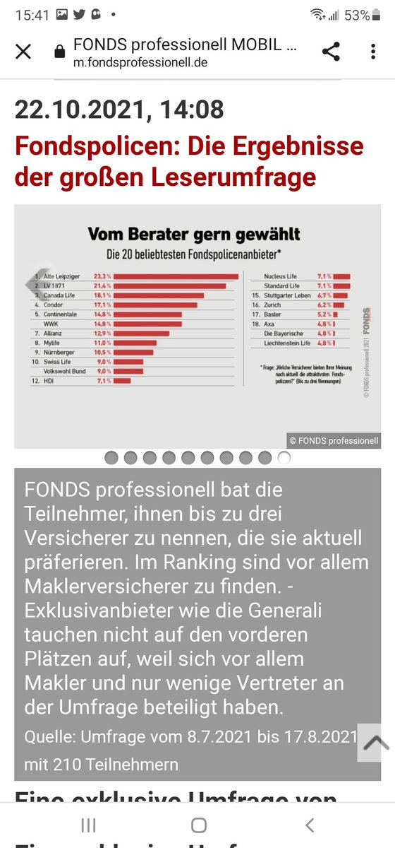 Liechtensteiner Police auf Platz 12!

Vielen Dank an alle Makler, die uns aus dem Stand heraus zu diesem tollen 12. Platz bei der FONDSProfessionell Umfrage verholfen haben (letzte Seite unter bit.ly/31kF5la ).

Wir geben alles für einen einstelligen Platz in 2022.