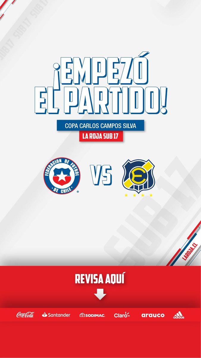 LaRoja's tweet photo. 🏟 ¡Ya se juega en Quilín!
💪 #LaRojaSub17 🇨🇱 y @evertonsadp 🔵🟡 se enfrentan por la #Fecha3 de la #CopaSub17 Carlos Campos Silva
📲📹💻 EN VIVO: https://t.co/f1nlNd1L0y
#VamosLaRoja #VamosChile https://t.co/AGhqX2cQno