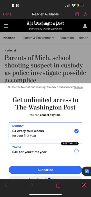 &ldquo;Ad-free with Twitter Blue&rdquo; &hellip; (Made even funnier because I already pay for the Washington Post.) https://t<a href="/tag/universityofaustin"class="tags"><span>#universityofaustin</span></a>