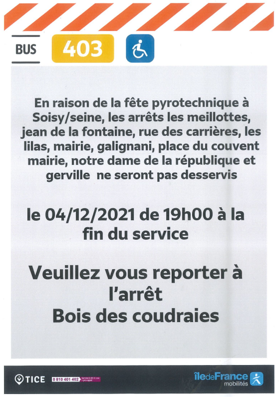 EvryEss_IDFM's tweet photo. #InfoTrafic Des perturbations sont prévues sur la ligne #bus403 ce soir en raison d'un spectacle pyrotechnique. Bon week-end! https://t.co/BtKN1TI8JO