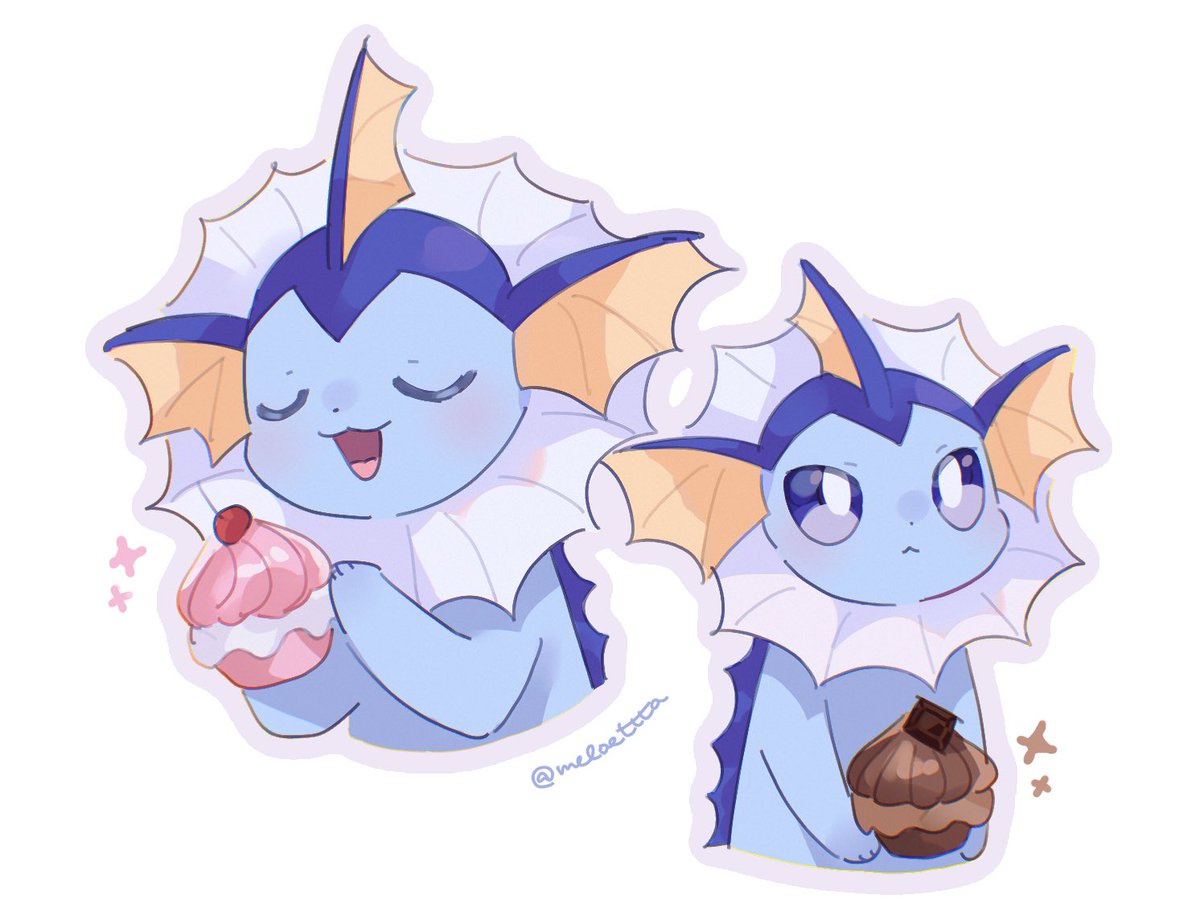 vaporeon pokemon (creature) no humans closed eyes holding closed mouth open mouth food  illustration images