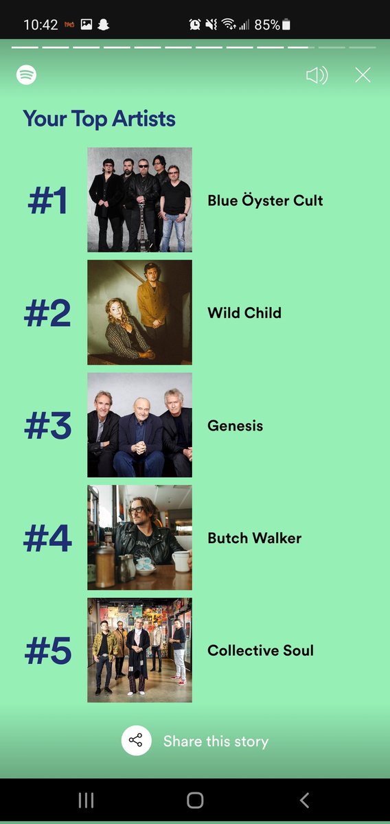 BenSand123's tweet photo. @HeyItsJustJP Hey JP, I really don't listen on Spotify that much...but here is my top list. Blue Oyster Cult appears because my high school buddy is their bassist and we caught a hometown Halloween show. https://t.co/QAEua3IHTT