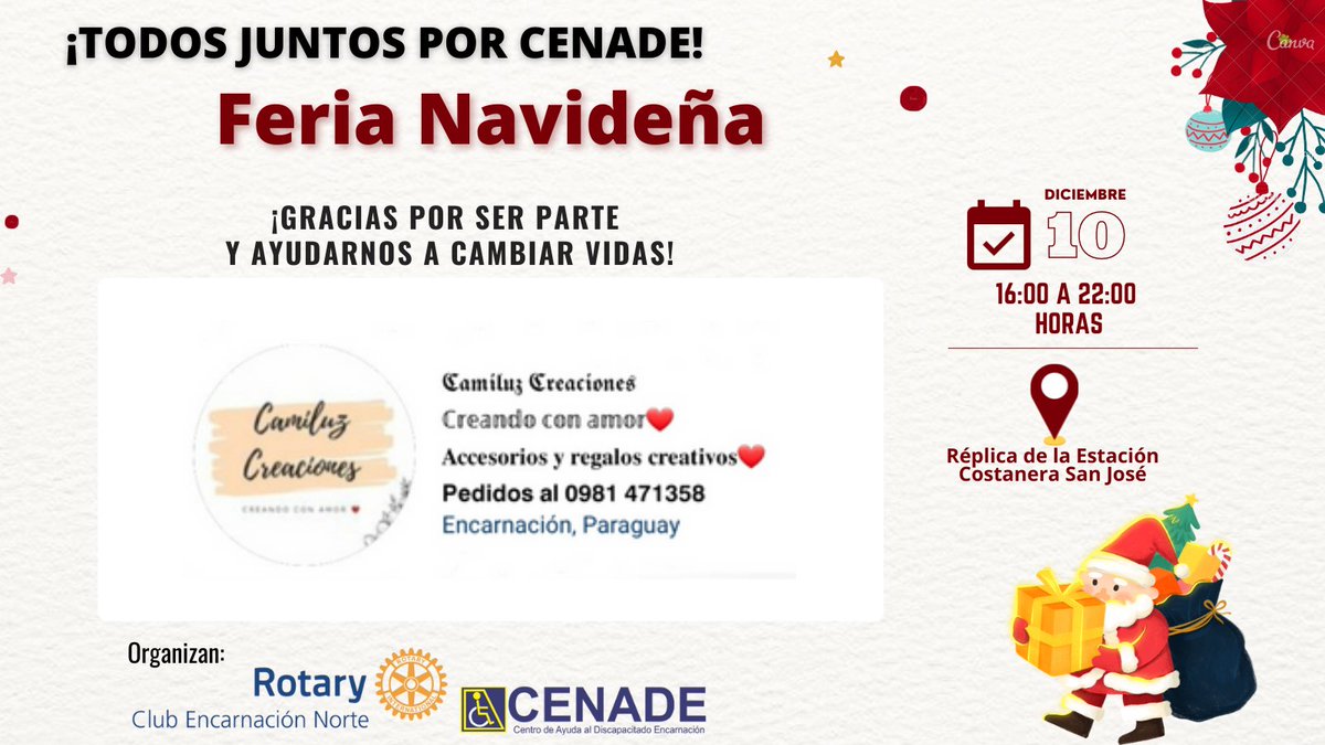 TCenade's tweet photo. ¡TODOS JUNTOS POR CENADE!
🎄Feria Navideña🎄
Les esperamos el 10 de diciembre desde las 16:00hs, en la 𝑹𝒆́𝒑𝒍𝒊𝒄𝒂 𝒅𝒆 𝒍𝒂 𝑬𝒔𝒕𝒂𝒄𝒊𝒐́𝒏, 𝑪𝒐𝒔𝒕𝒂𝒏𝒆𝒓𝒂 𝑺𝒂𝒏 𝑱𝒐𝒔𝒆́. 
Gracias a quienes se suman para ayudarnos a cambiar vidas. https://t.co/Hus2NUDoRd