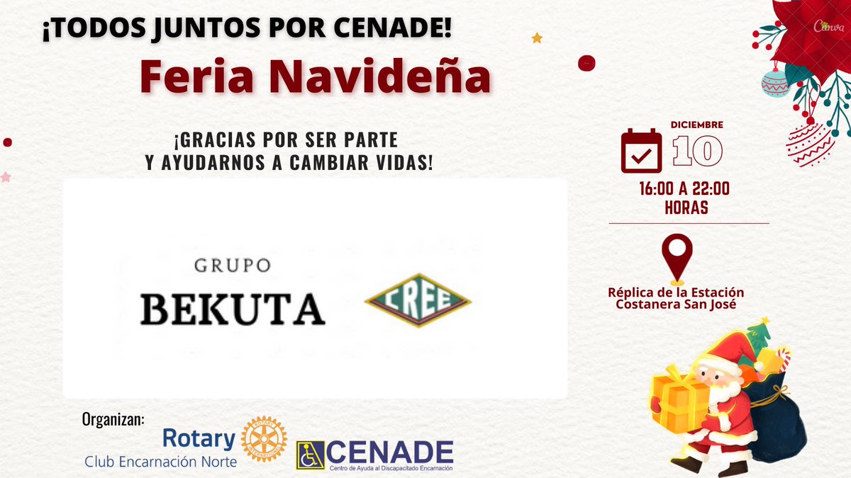 TCenade's tweet photo. ¡TODOS JUNTOS POR CENADE!
🎄Feria Navideña🎄
Les esperamos el 10 de diciembre desde las 16:00hs, en la 𝑹𝒆́𝒑𝒍𝒊𝒄𝒂 𝒅𝒆 𝒍𝒂 𝑬𝒔𝒕𝒂𝒄𝒊𝒐́𝒏, 𝑪𝒐𝒔𝒕𝒂𝒏𝒆𝒓𝒂 𝑺𝒂𝒏 𝑱𝒐𝒔𝒆́. 
Gracias a quienes se suman para ayudarnos a cambiar vidas. https://t.co/i8lQ9ibaXM