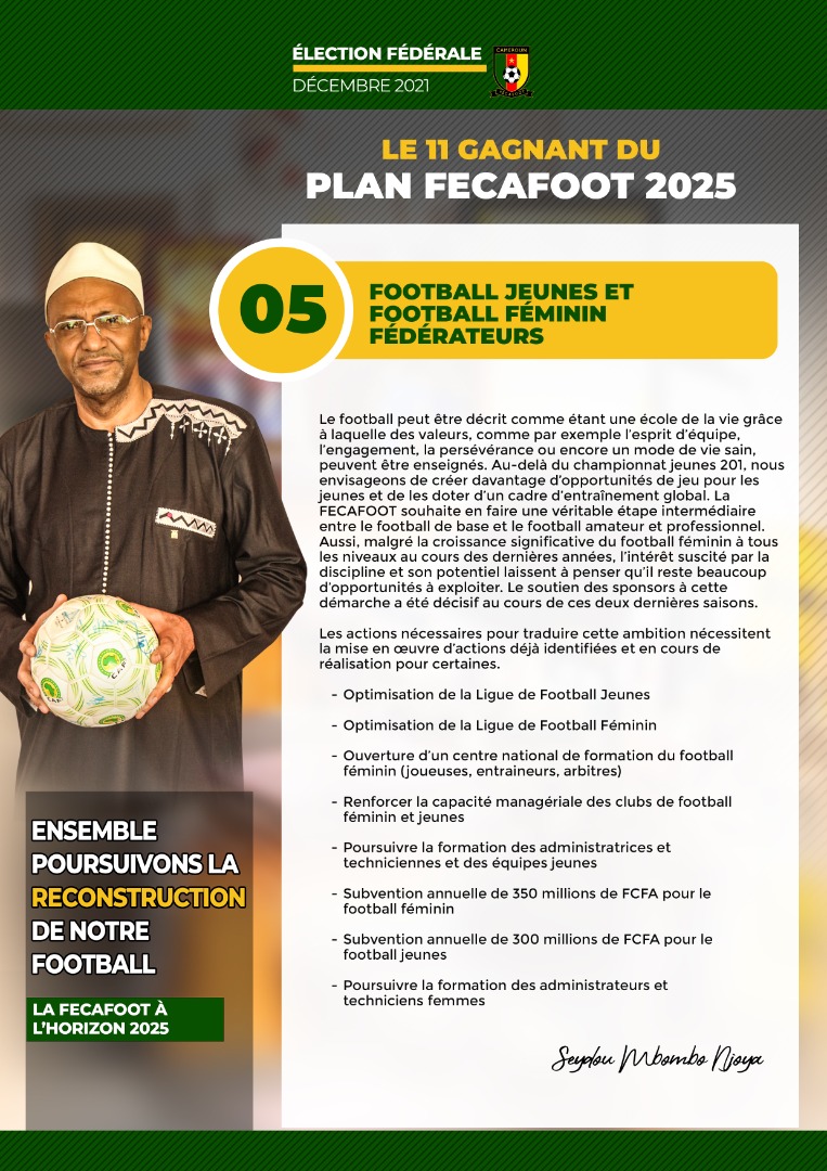 Our winning #11 is, we are convinced, the essential levers that will allow us to have attractive young and feminine football, ... #winning11 #2021FederalElection #Fecafoot2025