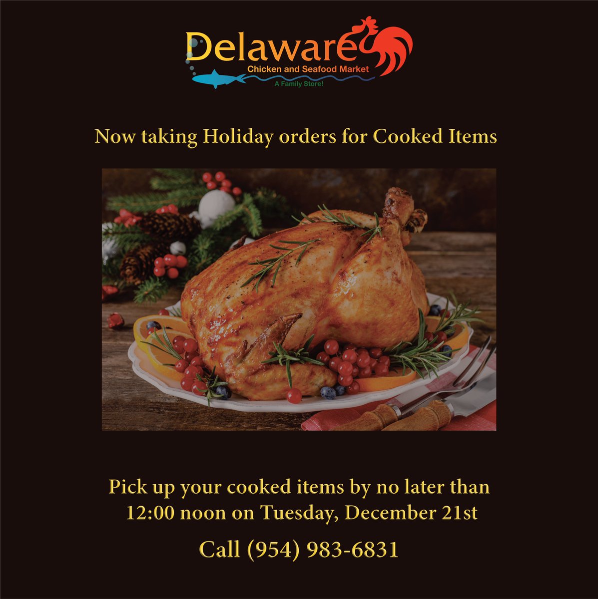 Delaware is now taking orders for cooked items this holiday. Whether you're looking for a rotisserie turkey, turkey breast, or any of our other hot or cooked items, give us a call. Deadline to pick up your cooked items is Dec. 21st. #Rotisserie #Turkey #HotItems