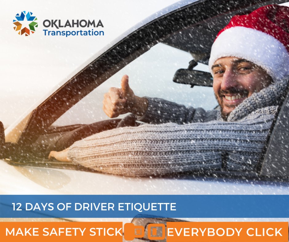 OKDOT's tweet photo. DRIVER ETIQUETTE: It’s the most wonderful time of year, spread some holiday cheer by merging kindly and safely. 🚗🎅

➡️ Reminder: Don’t cross a solid line, wait until it is dashed and safe to do so. #safetyclick https://t.co/gq4JbFtQCg