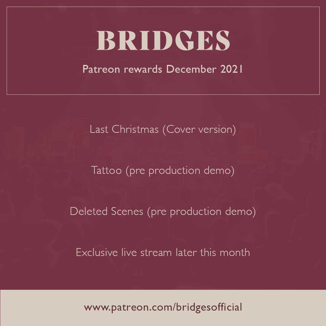 bottlemoth's tweet image. Hey @patreon gang! 

We've added this months rewards to our page. This month featuring our cover of Last Christmas, as well as some first pre production versions of two new songs.

Join the gang here, and receive everything so far as well!
patreon.com/bridgesofficial