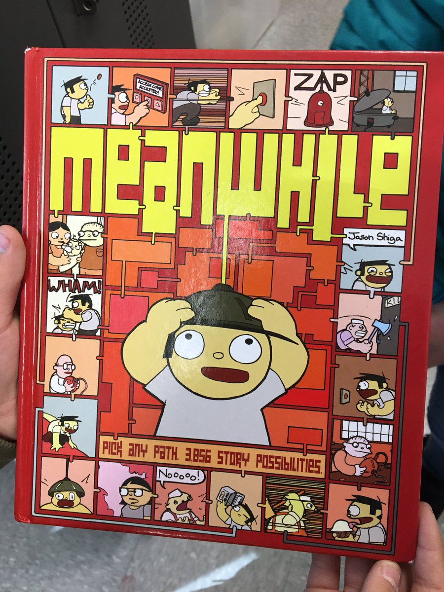 Picked this up at #Thriftstorebooks for a buck! Can’t keep it on the shelves. My S, after renewing for the third time, “I don’t know if I’ll ever finish, there are so many possibilities” <a href="/jasonshiga/">Jason Shiga</a> I’ll be getting some more 📚